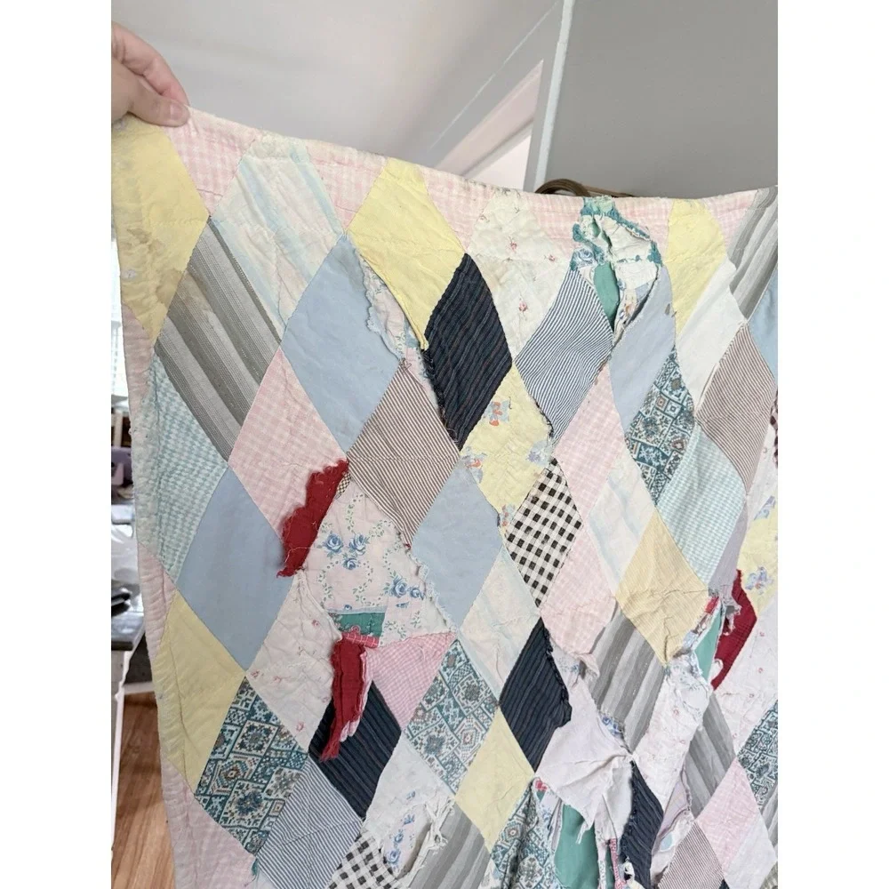 Vintage Handmade Quilt - Diamond Pattern - Flour Sack 73